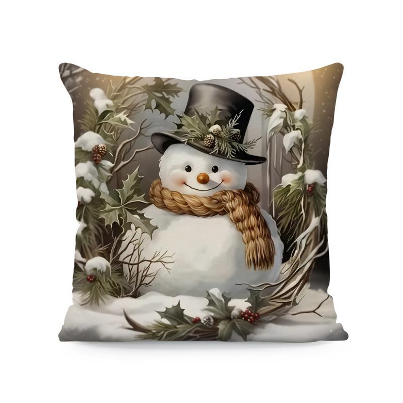 Hot Sale Blue Snowman & Santa Christmas Pillowcase - Festive Sofa Cushion Cover