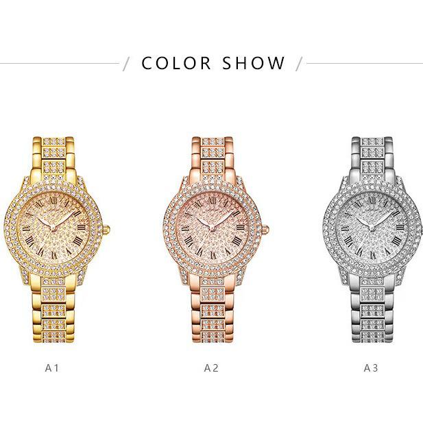 Women's Rose Gold Diamond Inlaid Quartz Watch with Roman Numerals