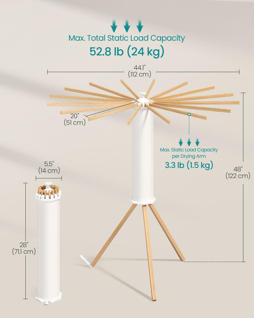 SONGMICS Clothes Drying Rack, Rotary Foldable Clothes Airer, Portable Laundry Drying Stand, Space-Saving, Rotatable, Freestanding