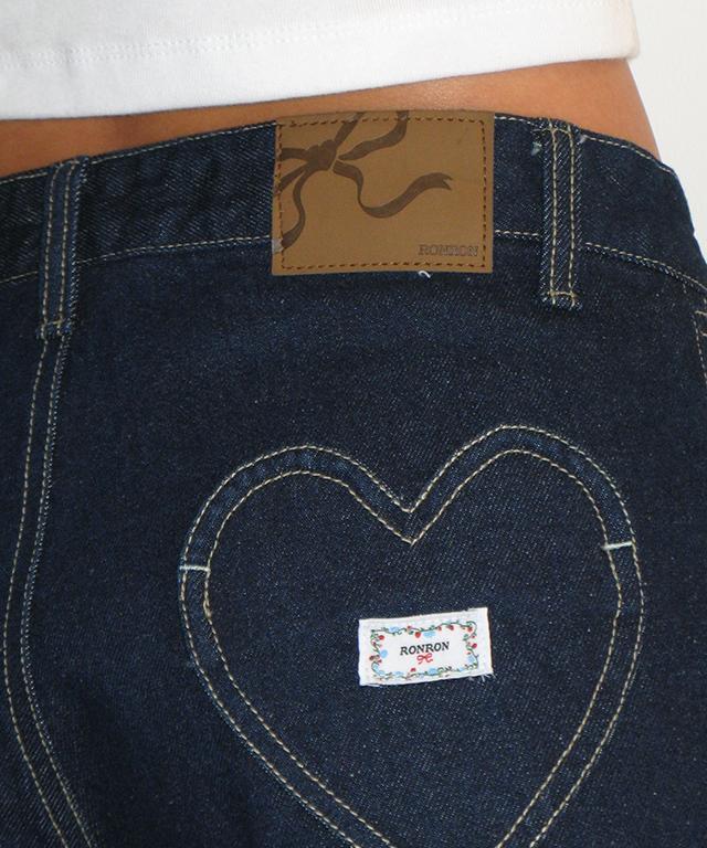 RONRON Heart Pocket Mini Short Denim Pants Indigo Blue