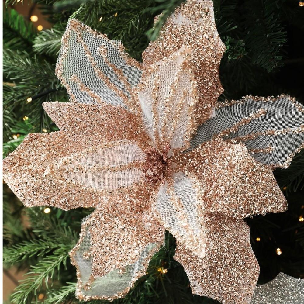 New 30CM Artificial Poinsettia Flower Sequins Sparkling Simulation Flowers Glitter DIY Christmas Flower Wedding Decoration