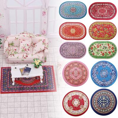 Multicolor Dollhouse Carpet Oval Round Floor Covering Mat Gift Miniature Weaving Rug