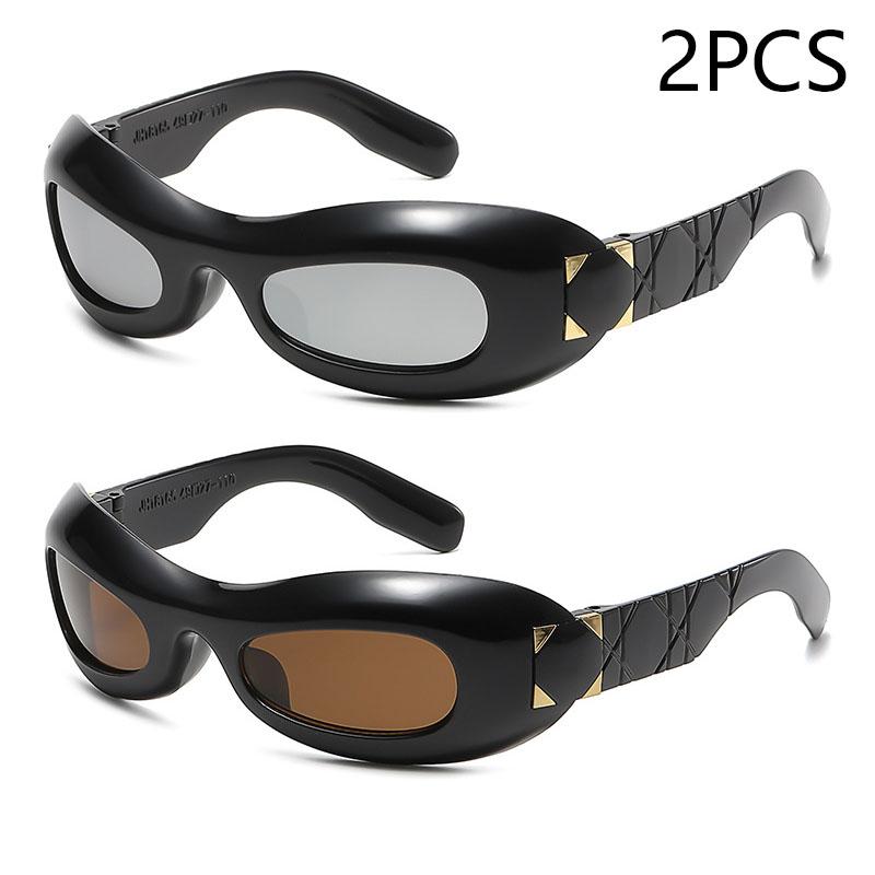 New Fashionable Oval Frame Sunglasses Y2k Punk Style Futuristic UV Protection Sunglasses 18165