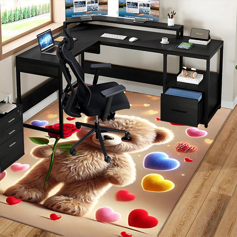 1pc Teddy Bear with Rose Chair Mat - Anime Cartoon Design, Valentine's Day Gift, Non-Slip Carpet for Office and Home Decor.C001