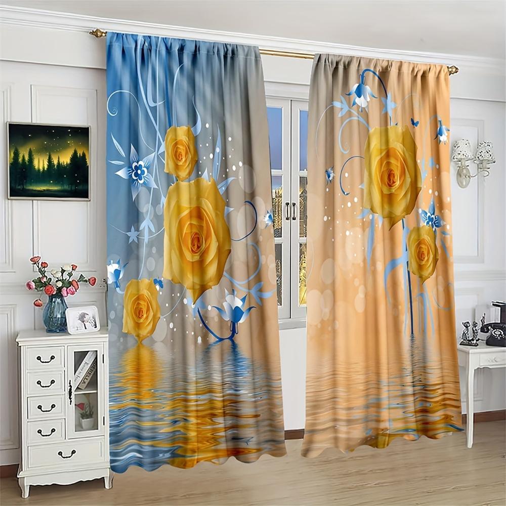 Oil Paintting Vintage Sunflower Flower Window Curtain Blinds For Living Room Kid's Bedroom Bathroom Kicthen Door Home Decor2Pcs