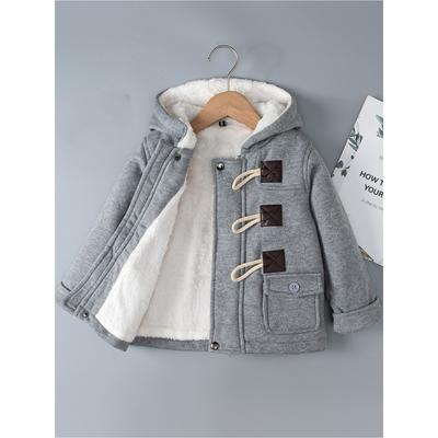 Boys and Girls Autumn Winter Solid Color Cotton Thick Kids Coat with Hooded