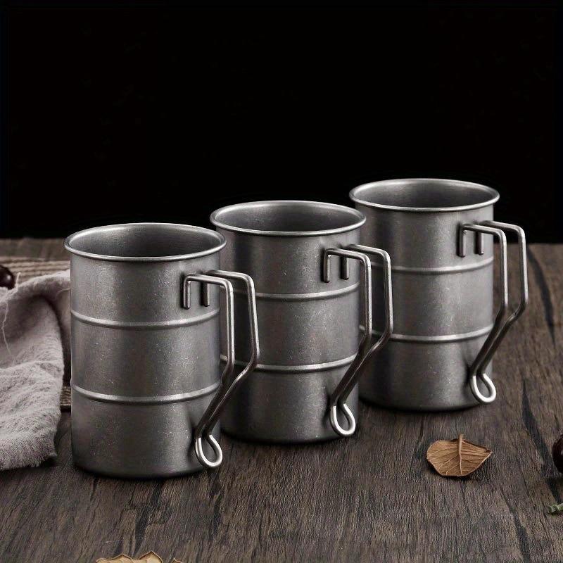 1Pc Stainless Steel Outdoor Camping Cup Portable Retro Beer Mug with Handle Coffee Cup Picnic Drinkware Gifts for Men