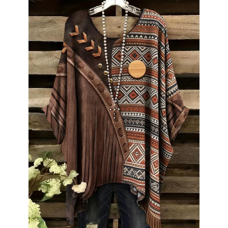 

2026 Summer Plus Size Women Tops Western Leather Pattern Print Round Neck Casual Elegant Tail Style Comfort T Shirts 5XL