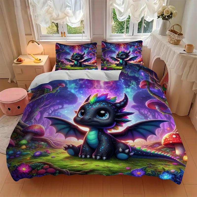 Fantasy Dragon Forest Print 3Pcs Bedding Setduvet Cover With 2 Bedropillowcase Home Birthday Gift