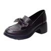Woodpecker Women's Chunky Heel Bow Loafers - Autumn 2025 Round Toe Mid Heel Shoes