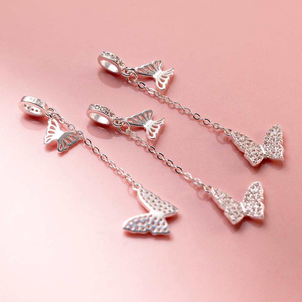 Exquisite S925 Sterling Silver Zirconia Butterfly Tassel Pendant DIY Bracelet Necklace Permanent Jewelry Findings Components