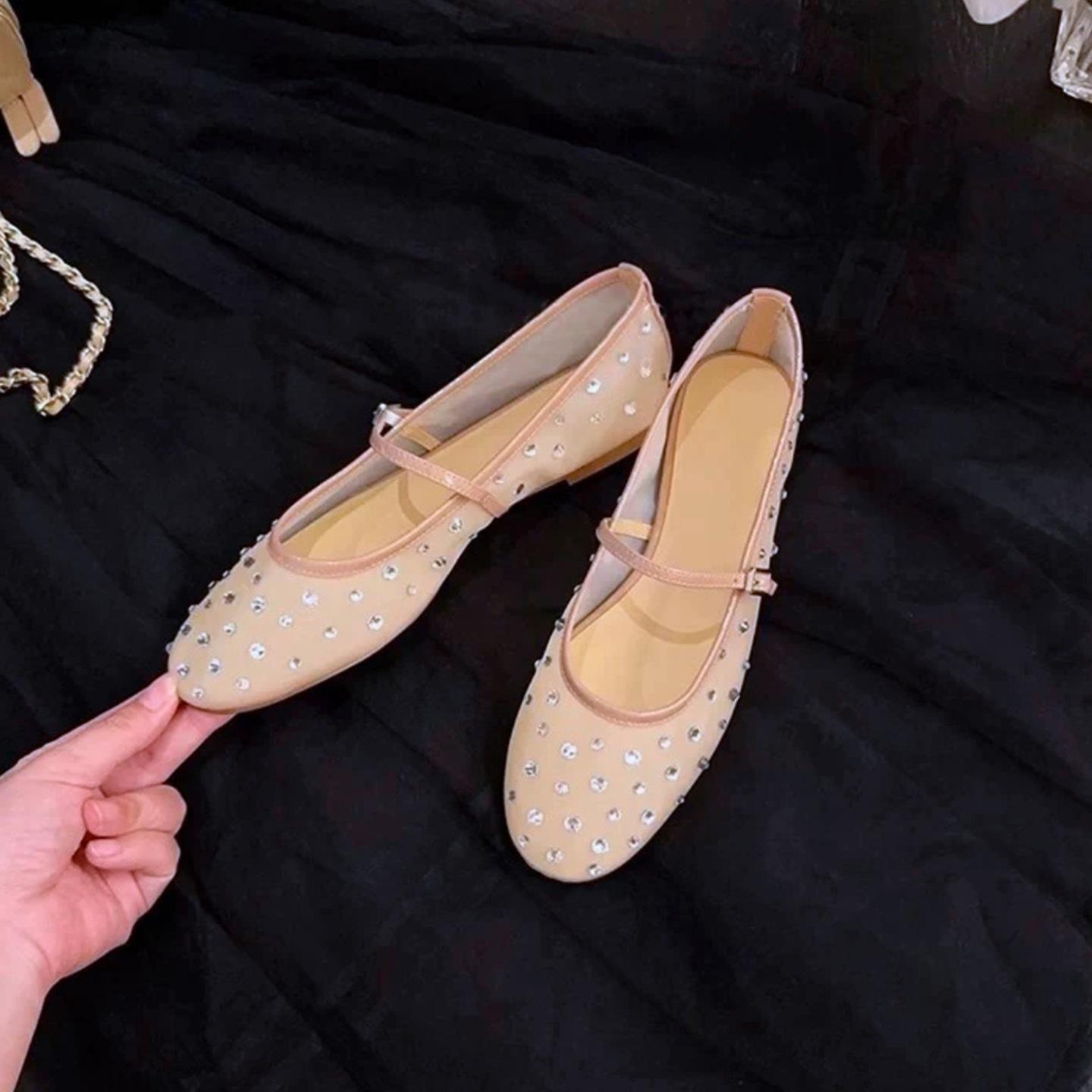 

Нишевый дизайн сетка сверкающие стразы полые слова туфли Мэри Джейн универсальные дышащие на плоской подошве одинарные туфли женские 35