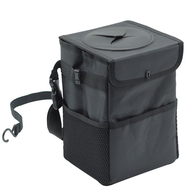 Waterproof Foldable Car Backseat Hanging Storage Bin Oxford Cloth Flip Cover Trash Can