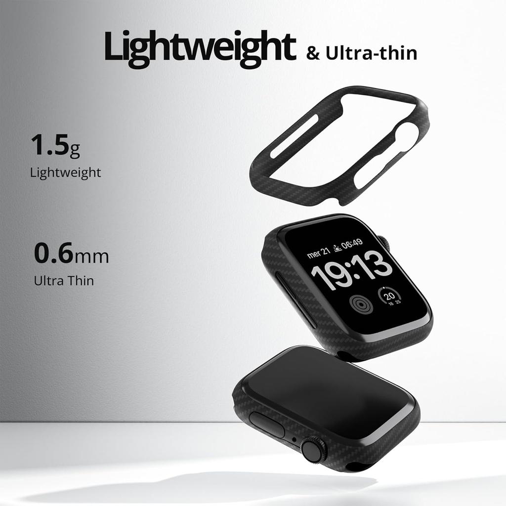 Protector de Fibra de Carbono Tapa Dura Para Accesorios de Carcasa de Apple Watch 44mm 45mm 41mm 40mm no es cristal iwatch Serie 9 8 7 6 5 4 3 SE