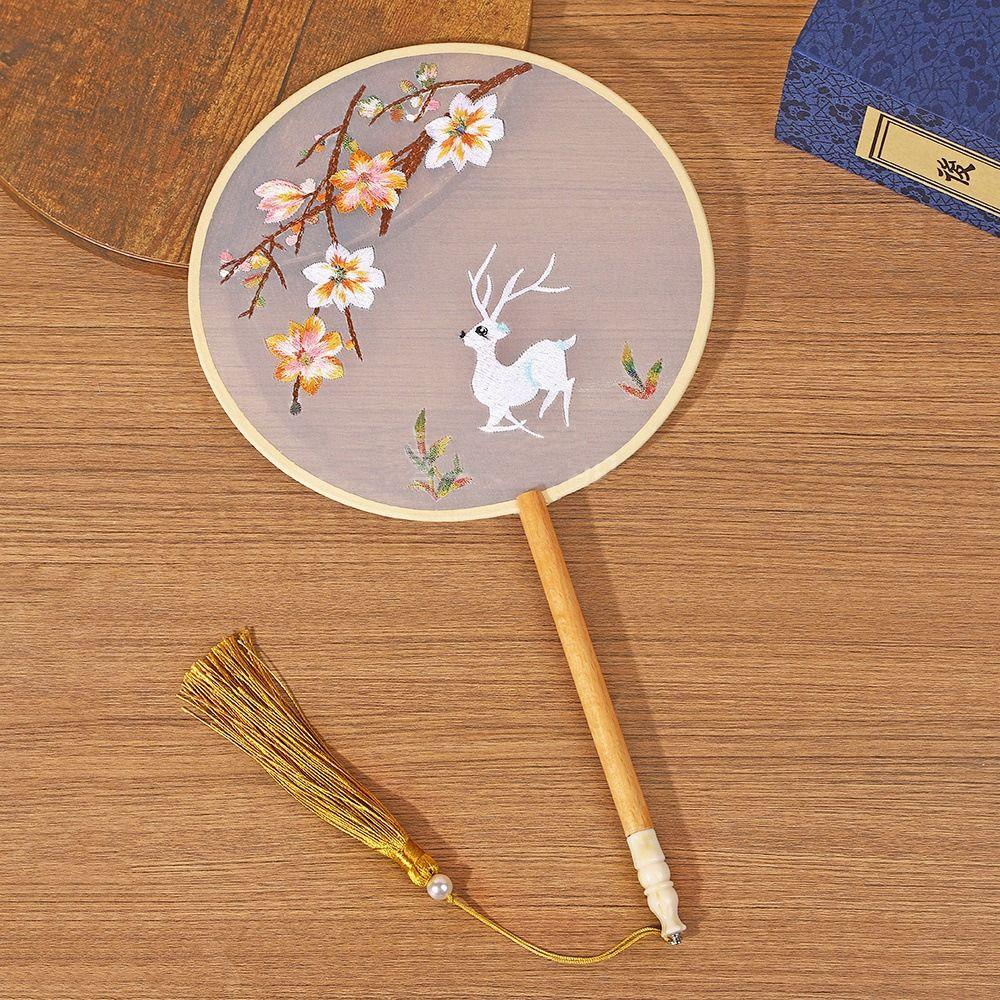 With Tassels Chinese Embroidery Fan Handheld Silk Fan Dance Fan Tuan Fan  Photography Prop