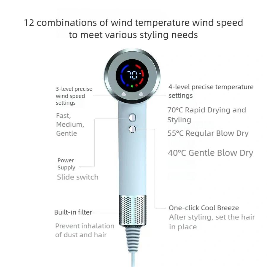 Xiaomi Digital Display High Speed Hair Dryer Salon Household Leafless Large Blowing Force Hair Care Negative Ion Hair Dryer