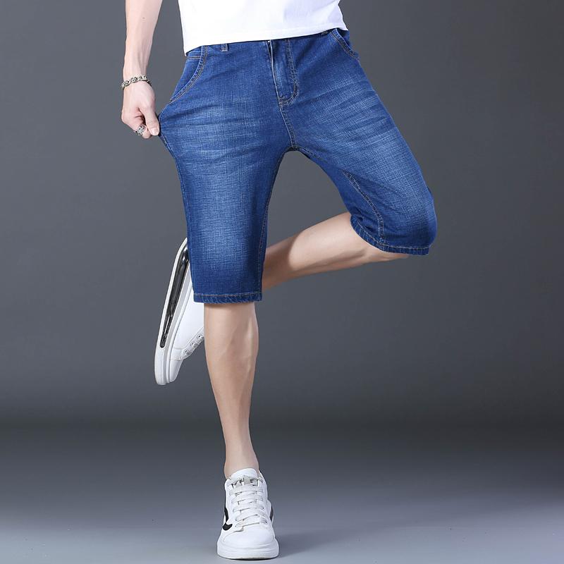 Shorts en Jean Décontractés pour Homme Longueur Genou Élastique Coupe Droite Marque Coton Jeans Mode Street Style Couleur Unie Court