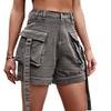 Women's Elastic Waist Denim Pocket Overalls - Casual American Style Shorts