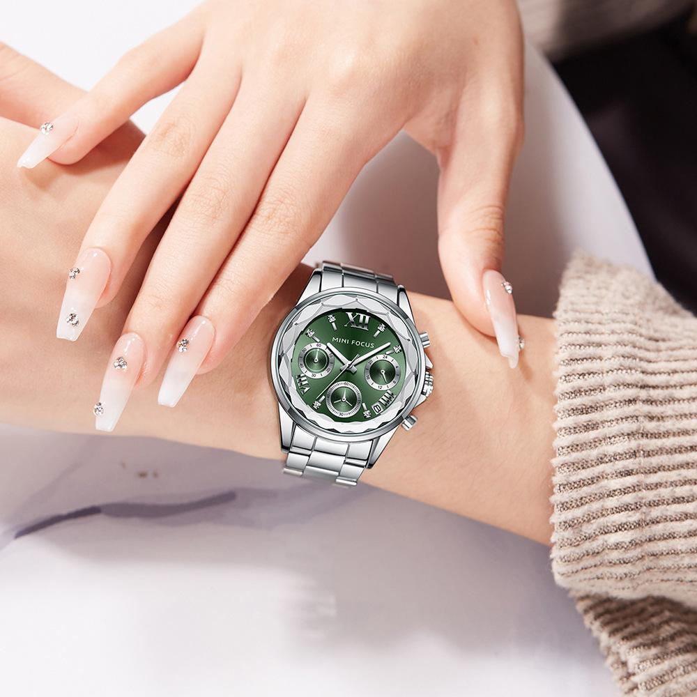 Business Casual Women's Watch Multi-functional Petal Mirror Luminous Steel Band Women's Watch