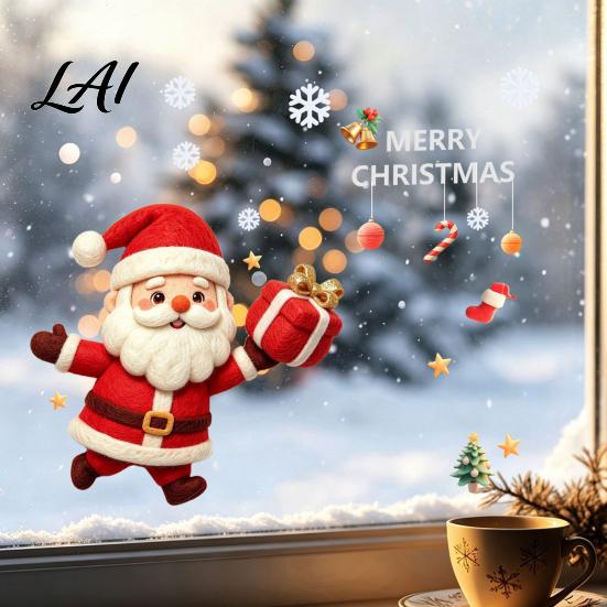 Removable Static Window Stickers Christmas Santa Claus Glass Sticker PVC Decal Waterproof Winter Seasonal Decorations Wall Art Decor for Doors