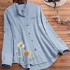 2024 Spring/Summer Women's Cotton Linen Print Shirt with Stand Collar and Colored Buttons
