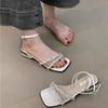 Soft fairy sandals female 2025 summer French temperament socialite rhinestone open toe thick heel Roman sandals