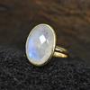 Oval Rose Cut Rainbow Moonstone Sterling Silver Yellow Gold Fill Ring Jewelry