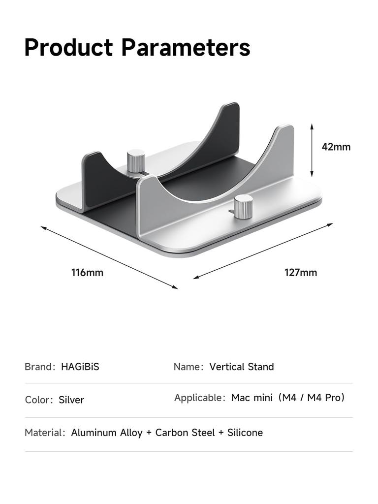 Hagibis Vertical Stand for Mac Mini Aluminum Alloy Laptop Computer Desktop Stand Compatible with M4 Chip and Mac Mini Pro M4, Stand, Non-Slip Holder,