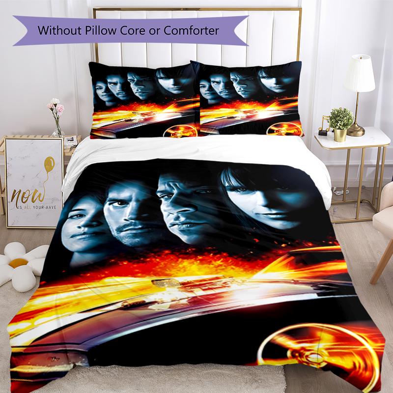 3pcs Fast and Furious Pattern Bedding Set Duvet Cover Set Includes Duvet Cover &pillowcases, Perfect All Season Bedroom Decoration & Gift