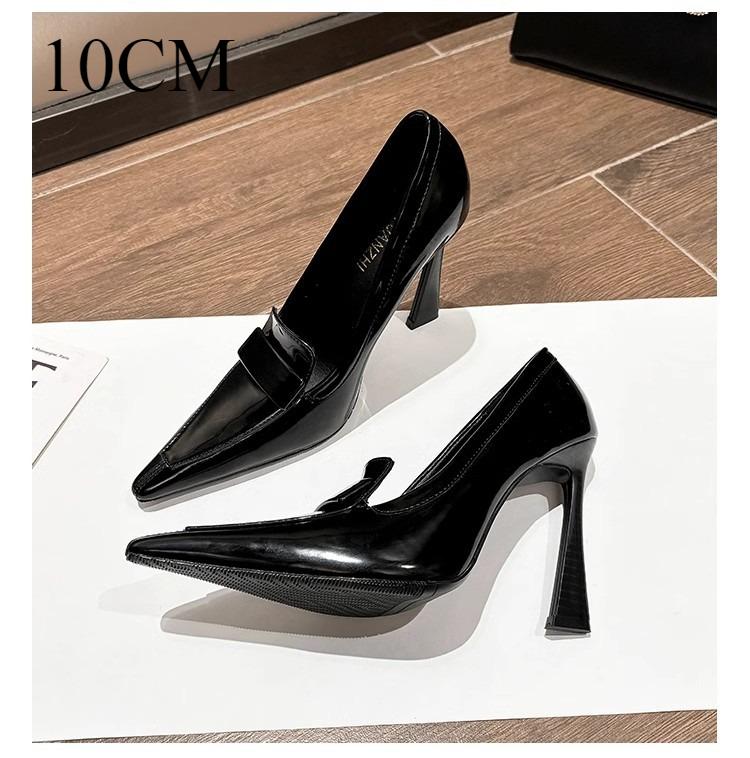 High Heels Women's 2025 New Retro Pointed Royal Sister Single Shoes Casual Business Black Thin Heel Patent Leather High Heels
