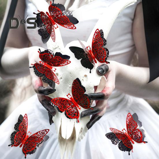 6ks/sada 3D samolepka na zeď motýl Odnímatelné lepidlo Dvojvrstvý motýl Nástěnné umění Dekorativní nálepka Domov Kancelář Obývací pokoj Valentýnská párty