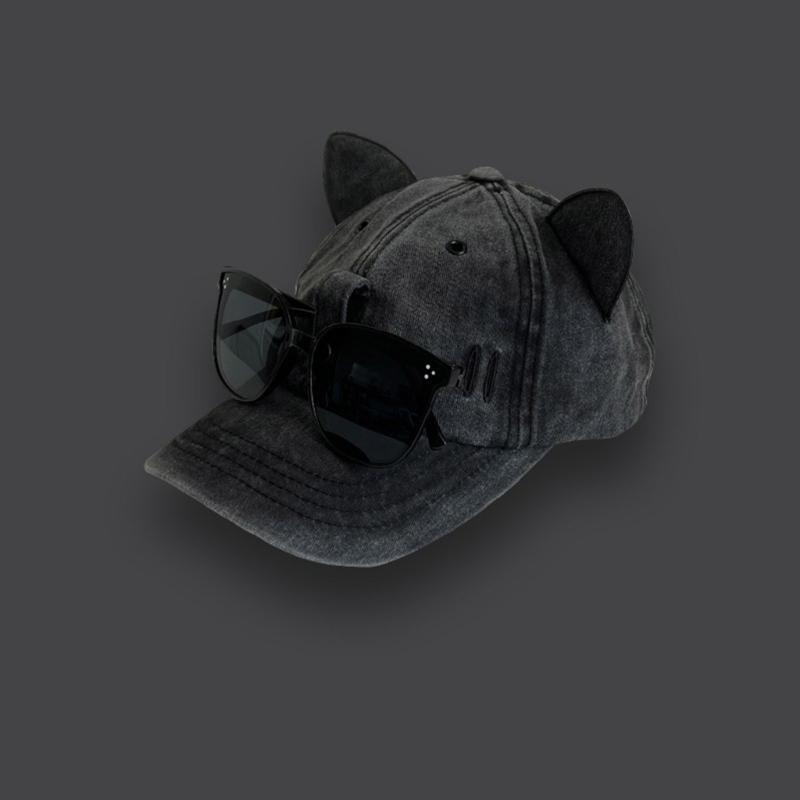 Cat Ear Baseball Cap with Sunglasses Decor Adult Adjustable Cap for Summer Outdoor Cycling Hiking Hat for Teens Men