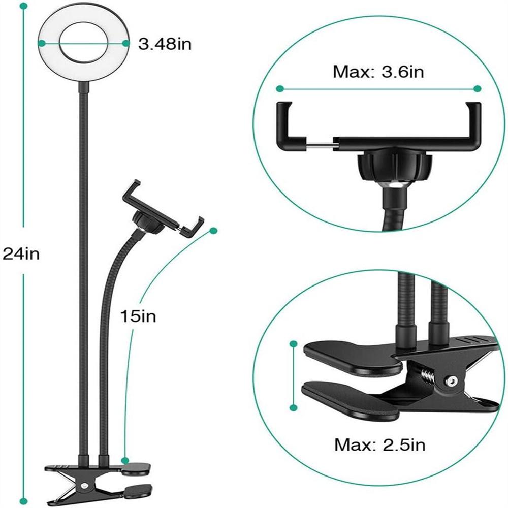 LED Ring Light Phone Holder with Three Color, Foldable LED Desk Lamp with Stand for Live Cooking Videos And Makeup Lighting.