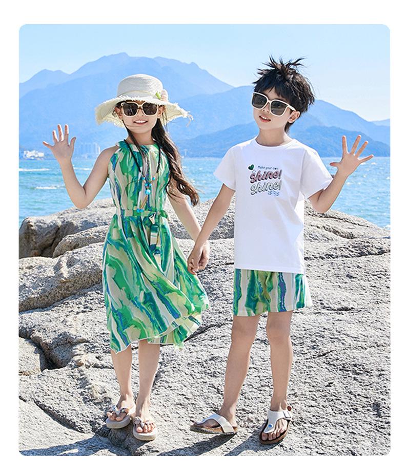Bohémské letní plážové rodinné oblečení: Trendy šaty s krátkým rukávem pro matku a dceru/syna