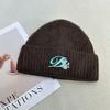 New big head circumference letter embroidered wool hat women's autumn and winter warm and cold-proof knitted hat showing the face small pullover hat