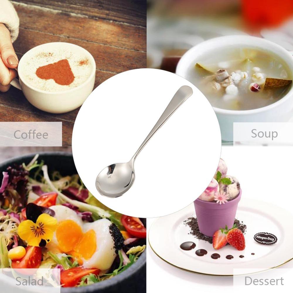 5Pcs Rustless Steel Dessert Spoon Polished Serving Spoon Flat Spoon Base Soup Ladle Food Serving