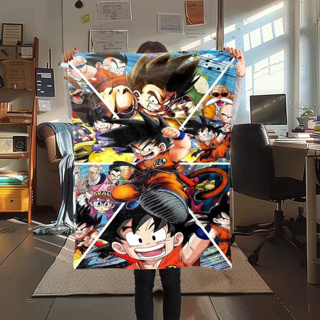 1PC Son Goku Print Flannel Blanket, High Quality All Seasons, Home Decor, Warmth and Comfort, Perfect for Christmas Gifts
