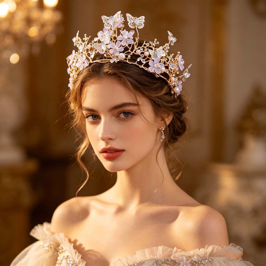 2026 Bride Cross-border Crown Headgear Handmade Butterfly Rhinestone Horse Eye Headband Accessories Wedding Bride Travel Photography Hair Accessories