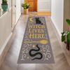 Witch Lives Here Runner Rug Halloween Hallway Carpet with Cat Broom and Moon Witchcore Spooky Welcome Mat for Home Decoration