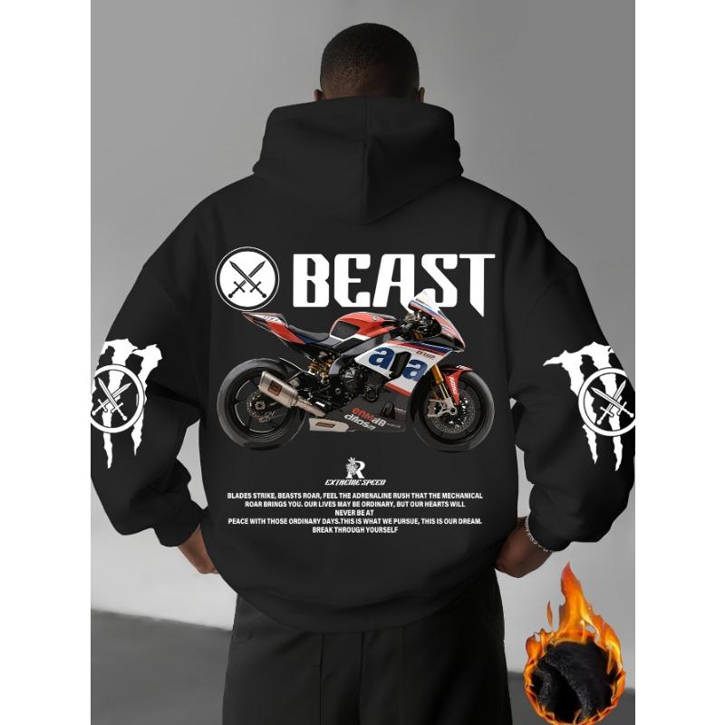 Sudadera con capucha para hombre con estampado de motocicleta Wild Beast Racing, corte holgado, estilo casual, ideal para otoño/invierno y uso diario.