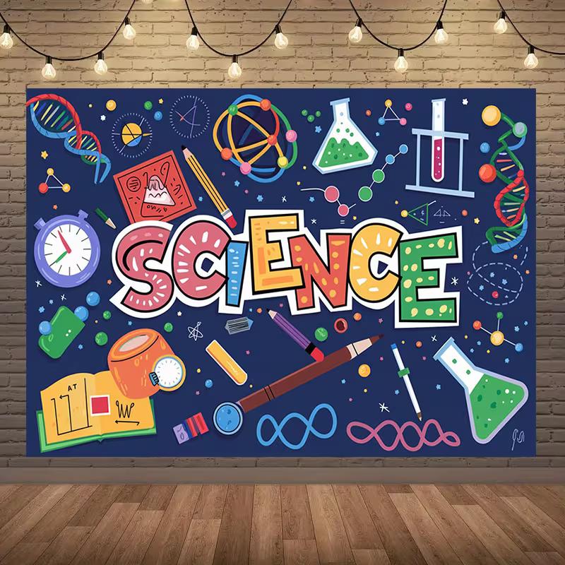 

2D Colorful Science Cartoon Banner for Classroom & Birthday Photos 47.2x31.5inch/120*80cm