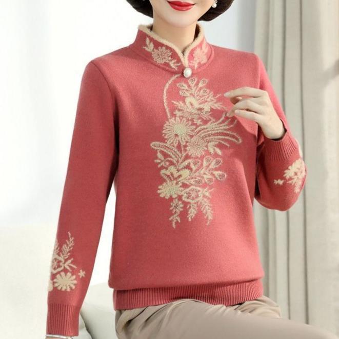 Autumn Winter Women's Mink Fleece Sweater Loose Plus Size Sweater Embroidered Pullover Fleece Thickened Knit Tops