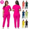 Stretchy Nurse Uniforms V-neck Top Jogger Pants Scrub Sets Surgical Workwear Dentist Nursing Suit Hospital Doctor Outfit S21