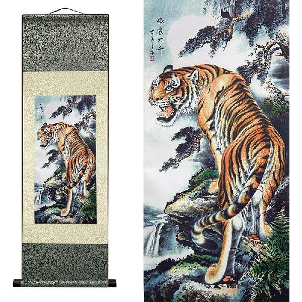 AtfArt Asian Wall Decor - Beautiful Silk Scroll Painting of Waterfall River Landscape - Mountain Spring Autumn Color Oriental Decor Chinese Art Wall