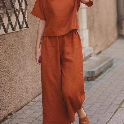 Spring/Summer Plus Size Casual Solid Color Short Sleeve Sportswear Set