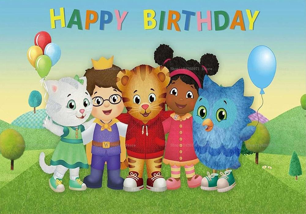 Sfondo Cartone Animato Daniel Tiger, Striscione con Tema Amici del Quartiere, Decorazione Festa Bambini, Sfondo Fotografico