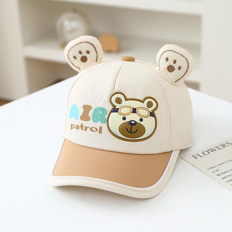 Koreanischer Stil Kinder Frühling Flacher Schirmhut - Jungen Persönlichkeit, Mädchen Niedlicher Sonnenschutz, Kleiner Bär Baseballkappe