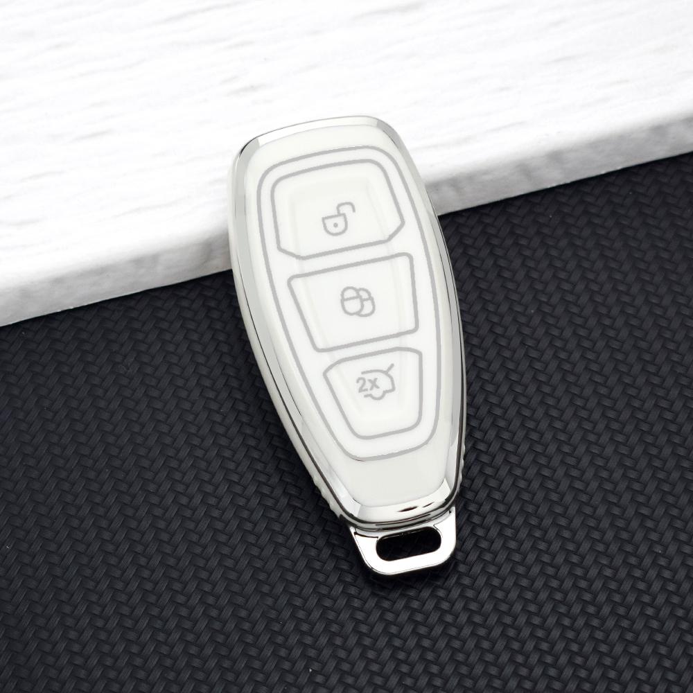 Car Key Case Cover for Ford Focus 3 4 ST MK3 MK4 Fiesta Kuga Mondeo C-Max Titanium 3 Buttons Silvery Key Bag Fob KeyChain Holder