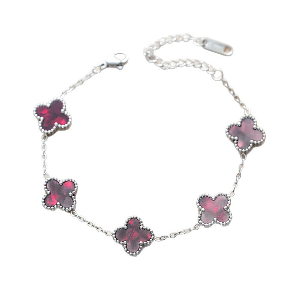 Colorful Lucky Four-leaf Clover Double-sided Bracelet Titanium Steel Non-fading Versatile Jewelry Ladies Bracelet