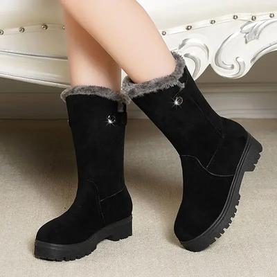 Woman Shoes Half High Chunky Snow Boots for Women Mid Calf Padded Platform Winter 2025 Comfortable and Elegant Cosplay On Slip